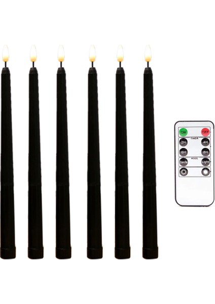 6 Adet Alevsiz Siyah Konik Mumlar 10 Tuşlu Uzaktan Zamanlayıcı ile Titreşen, Kumandalı LED Şamdanlar Pencere Mumları (Yurt Dışından)