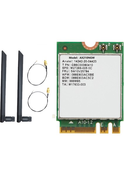 AX210NGW Wifi Kartı + 2xantenna Wıfı 6e Bluetooth 5.2 2.4ghz 5ghz 3000MBPS M.2 Kablosuz Adaptör 802.11AX Ağ Kartı (Yurt Dışından)