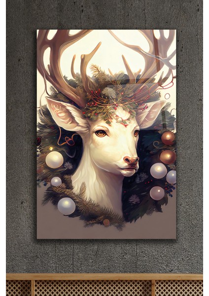 Beyaz Geyik Cam Tablo