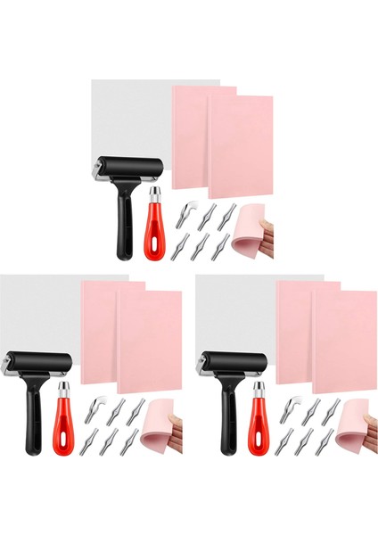 3x Damga Yapma Seti, Blok Baskı Alet Seti, 6 Tip Bıçaklı Linolyum Kesici, Zanaat Damga Oymacılığı Için Aydınger Kağıdı (Yurt Dışından)