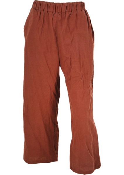 Kadınlar Vintage Pamuk Keten Katı Elastik Bel Geniş Bacak Pantolon Bayanlar Sonbahar Rahat Gevşek Cepler Uzun Pantolon Pantolon Kahve S (Yurt Dışından)