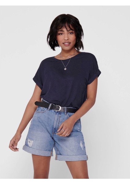 15106662 Genis Yaka Kol Katlamali Kadın Body - Lacivert