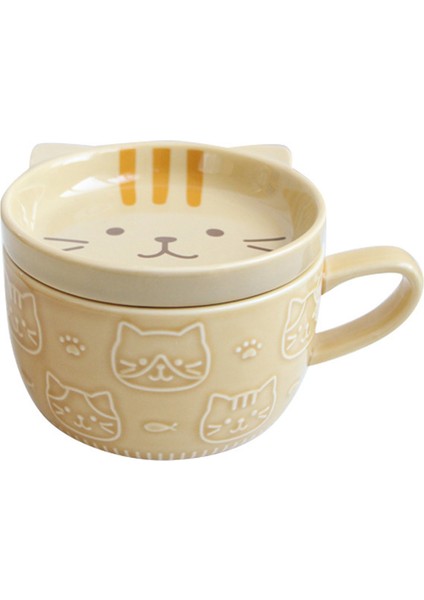 Kapaklı Seramik Kahve Kupaları Sevimli Porselen Fincan Aile Kahvaltı Süt Suyu Bardağı Içecek (Sarı) (Yurt Dışından)