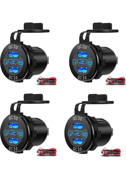 4x Hızlı Şarj Soketi 60W Usb-C Çoklu Araç Şarj Soketi Pd 3.0 ve Dokunmatik Anahtarlı Iki Qc3.0 Bağlantı Noktası Hızlı Araç Adaptörü (Yurt Dışından)