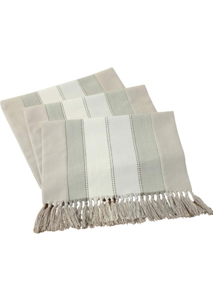 Dikey Şerit Rustik Masa Koşucu Püsküllü Keten Pamuk Kahve Yemek Masası Örtüsü Koşucular Uzun Kaymaz (38X220 Cm) (Yurt Dışından)