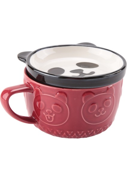 Japon Sevimli Kupa Seramik Shiba Inu Panda Kahve Kapaklı Fincan Ev Çift Süt Kahvaltı Fincan Su Bardağı (Kırmızı) (Yurt Dışından)