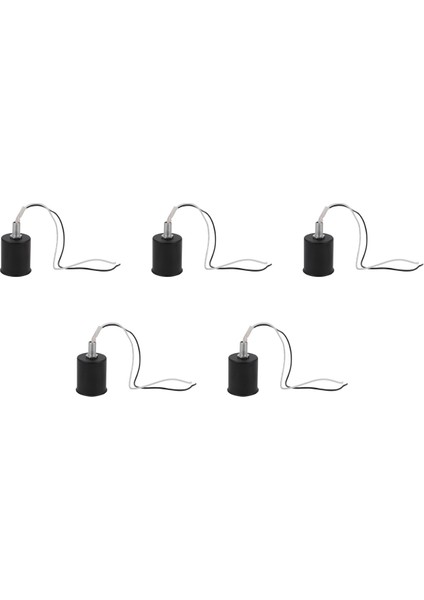 5x E27 Seramik Vida Tabanı Yuvarlak LED Ampul Lamba Soket Tutucu Adaptör Metal Lamba Tutucu Tel Siyah (Yurt Dışından)