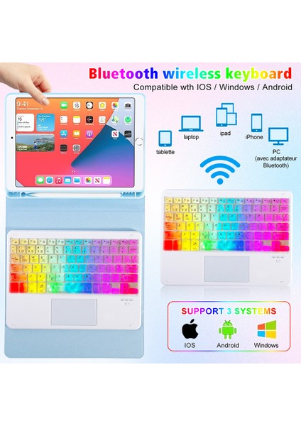 iPad 10.2 (2021) / (2019) / (2020) / Air 10.5 (2019) / Pro 10.5 (2017) Tablet Kılıflı Touchpad Bluetooth Klavyesi (Yurt Dışından)