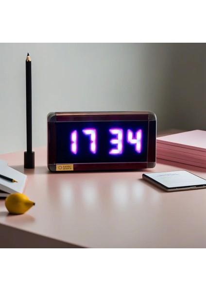 Sanec Dijital LED Duvar ve Masa Saati ve Derece - Pembe (Kasa Ölçüleri: 7X17 Cm)