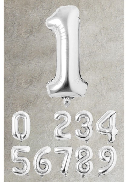 Gümüş Rakam Folyo Balon Büyük Boy Gümüş Sayı Balonlar 100CM 40INÇ 1