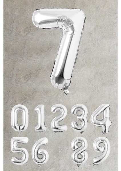 Gümüş Rakam Folyo Balon Büyük Boy Gümüş Sayı Balonlar 100CM 40INÇ 7