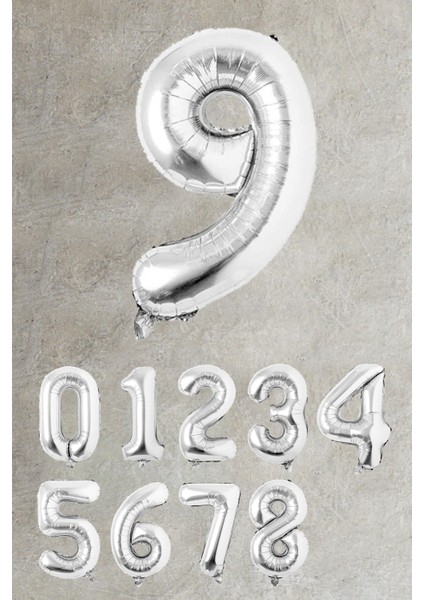 Gümüş Rakam Folyo Balon Büyük Boy Gümüş Sayı Balonlar 100CM 40INÇ 9