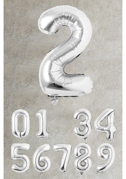 Gümüş Rakam Folyo Balon Büyük Boy Gümüş Sayı Balonlar 100CM 40INÇ 2