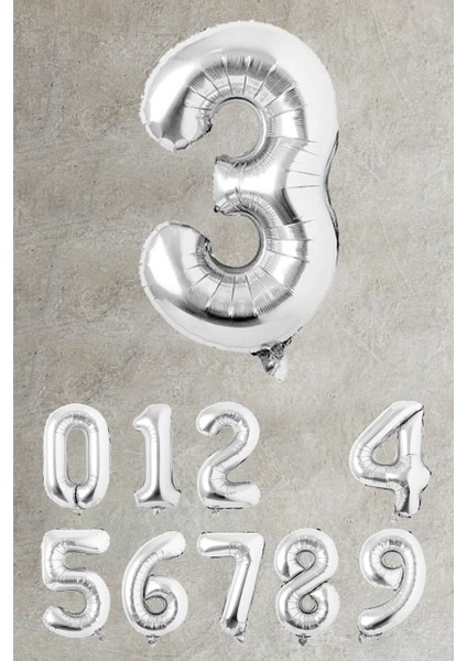 Gümüş Rakam Folyo Balon Büyük Boy Gümüş Sayı Balonlar 100CM 40INÇ 3