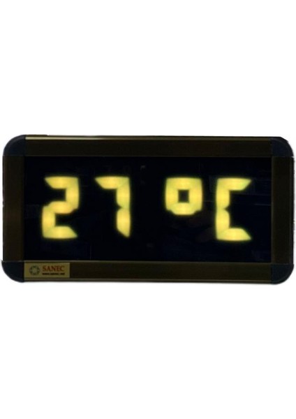 Sanec Dijital LED Duvar ve Masa Saati Derece ve Nem - Sarı (Kasa Ölçüleri: 7X17 Cm)