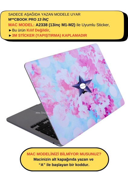 Macbook Pro Kılıf 13 inç M1-M2 Koruyucu Kaplama Laptop Sticker A2338 ile Uyumlu Flower03