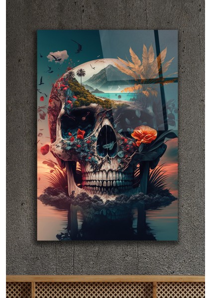 Tropikal Kafatası Adası Cam Tablo