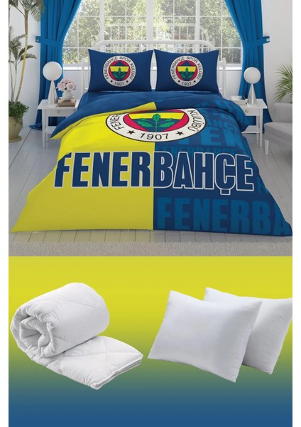 Taçfenerbahçe Parçalı Logo Çift Kişilik 7 Parça Yatak Seti - Nevresim Takımı + Yorgan + 2'li Yastık