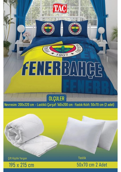 Taçfenerbahçe Parçalı Logo Çift Kişilik 7 Parça Yatak Seti - Nevresim Takımı + Yorgan + 2'li Yastık