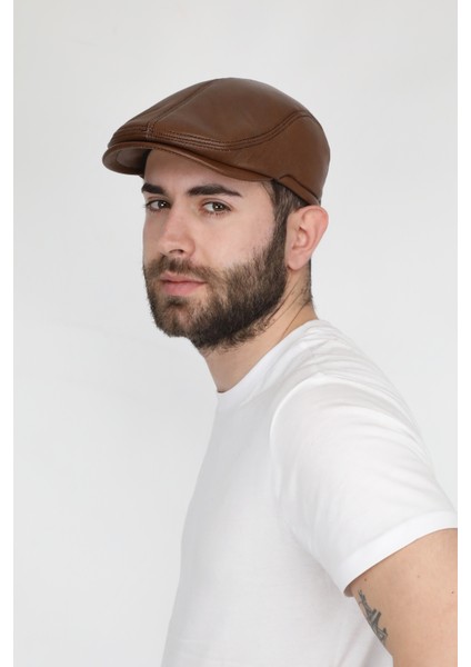 Kuzu Derisi Içi Kürklü Taba Erkek Kasket
