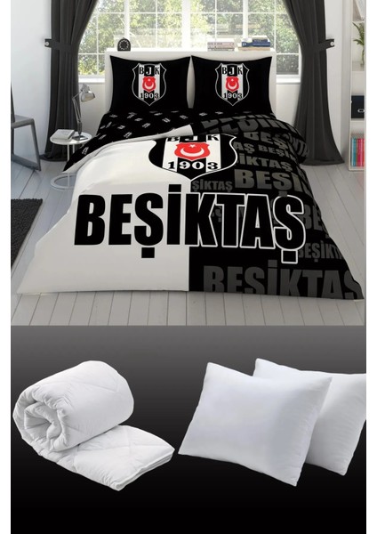 Taçbeşiktaş Parçalı Logo Çift Kişilik 7 Parça Yatak Seti - Nevresim Takımı + Yorgan + 2'li Yastık