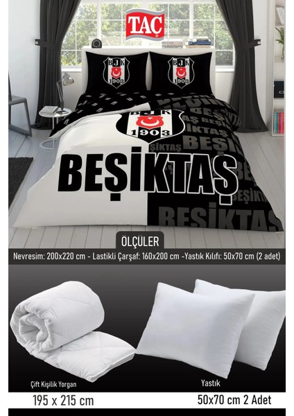 Taçbeşiktaş Parçalı Logo Çift Kişilik 7 Parça Yatak Seti - Nevresim Takımı + Yorgan + 2'li Yastık