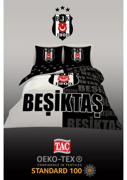 Taçbeşiktaş Parçalı Logo Çift Kişilik 7 Parça Yatak Seti - Nevresim Takımı + Yorgan + 2'li Yastık