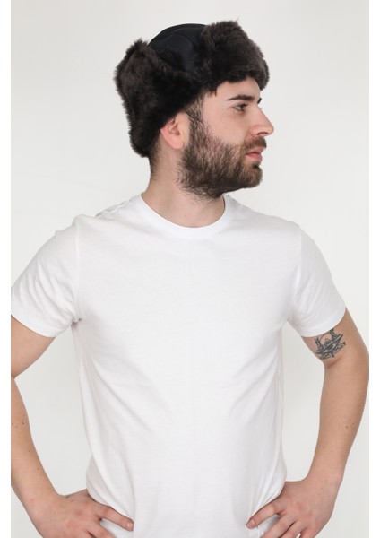 Deri Içi Kürklü Koyu Füme Erkek Pilot Model Şapka