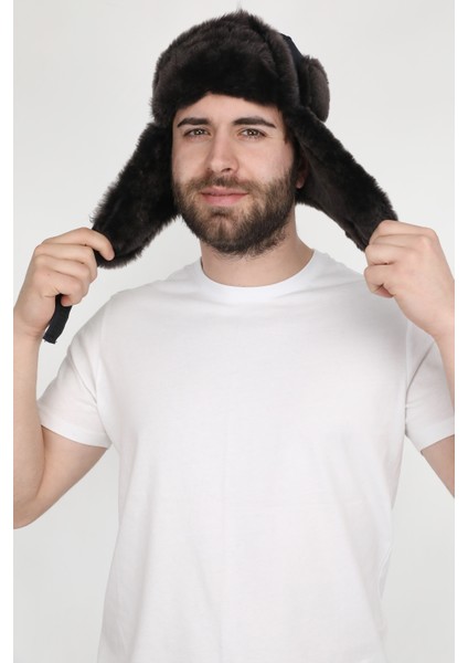 Deri Içi Kürklü Koyu Füme Erkek Pilot Model Şapka modelleri