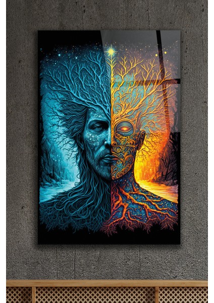 Ağaç Soyut Dekoratif Cam Tablo