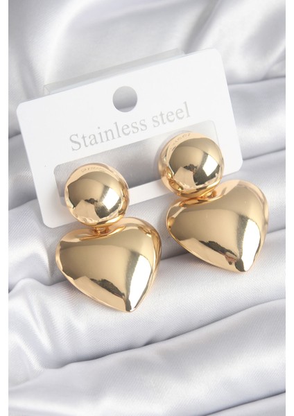 316L Çelik Gold Renk Kalp Model Kadın Küpe