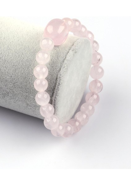 Pembe Kuvars Doğal Taş Bileklik 8 mm Küre Kesim