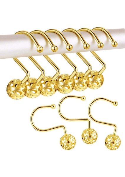 Altın Duş Perdesi Kanca Halkaları, 12 Dekoratif Duş Perdesi Kanca Seti, Banyo Için Metal Paslanmaz Duş Halkaları (Yurt Dışından) indirimleri
