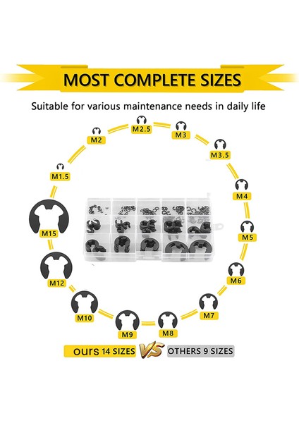 330PCS Alaşımlı Çelik Tespit Halkaları E-Klip Çeşitler Seti Dış Tespit Halkaları E-Klipler Rulmanlar, Dişliler, Kasnaklar, Akslar Için Tespit Halkaları (Yurt Dışından)