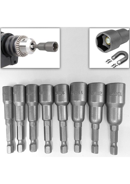 8 Adet 1/4 Inç Hex Manyetik Somun Sürücü Lokma Seti Metrik Darbeli Matkap Uçları 6 Ila 13MM Adaptör (Yurt Dışından) modelleri