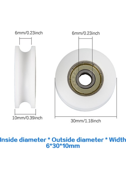 Yüksek Kaliteli U Oluk Makaralı Kasnak Rulman Çelik Rulman Makaralı Enjeksiyon Kaplamalı U Şeklinde Kasnak Tekerlek Slayt Kapı Pencere 6*30*10MM (Yurt Dışından)