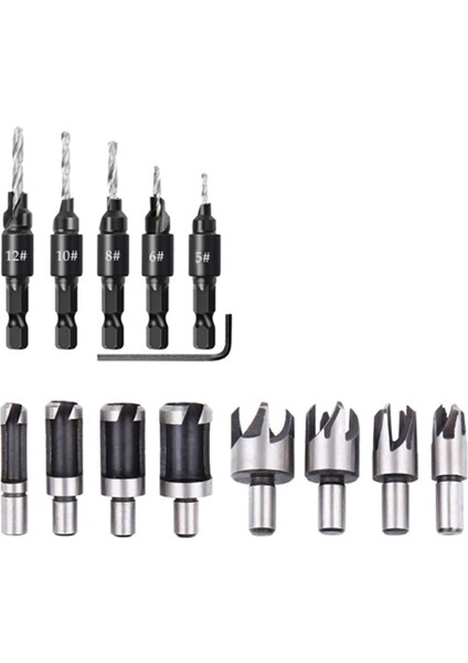 Bradoo-14 Adet Ahşap Fiş Delik Kesici Pahlı Fiş Kesici Matkap Uçları Beş Yuvalı Havşa Matkap 1/4 Inç Altıgen Anahtar Takım Seti (Yurt Dışından) fiyatları