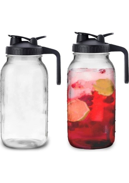 64OZ Kapaklı Cam Sürahi Geniş Ağızlı Kavanoz Sızdırmaz Su Sürahisi, Su, Meyve Suyu, Süt, Çay, Buzlu Kahve ve Içecekler Için (Yurt Dışından)