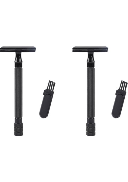 2x Çift Kenar Emniyetli Uzun Saplı Klasik Emniyetli Manuel Tıraş Tutucu Siyah (Yurt Dışından)