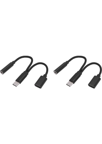 2x 2'si 1 Arada Tip C Kulaklık Adaptörü USB C Splitter Jakı Aux Ses Şarj Dönüştürücü (Yurt Dışından)