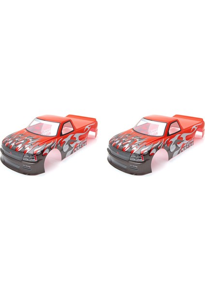 2x 1/10 Rc Araba Için T-10 Pvc Boyalı Gövde Kabuğu 1/10 Rc Araba Kamyonet Genişliği 205MM Dingil Mesafesi 255MM, Kırmızı (Yurt Dışından)