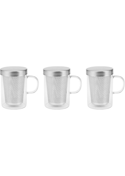 3x 500 ml Isıya Dayanıklı Cam Çay Demlik Kupa Paslanmaz Çelik Kapaklı Kahve Fincanı Bardak Mutfak Isıya Dayanıklı (Yurt Dışından)