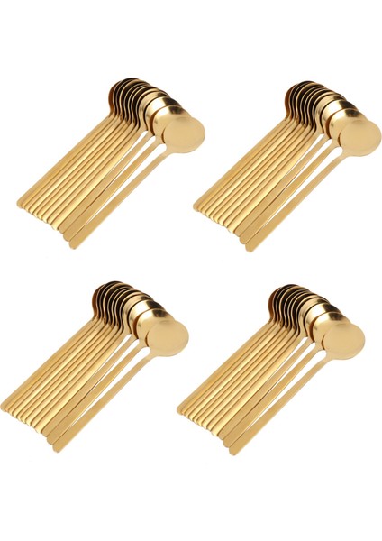 48X Yuvarlak Şekil Kahve Kaşığı Paslanmaz Çelik Mini Çay Kaşığı Şeker Tatlı Kaşığı Dondurma Çorba Kaşığı (Altın) (Yurt Dışından)