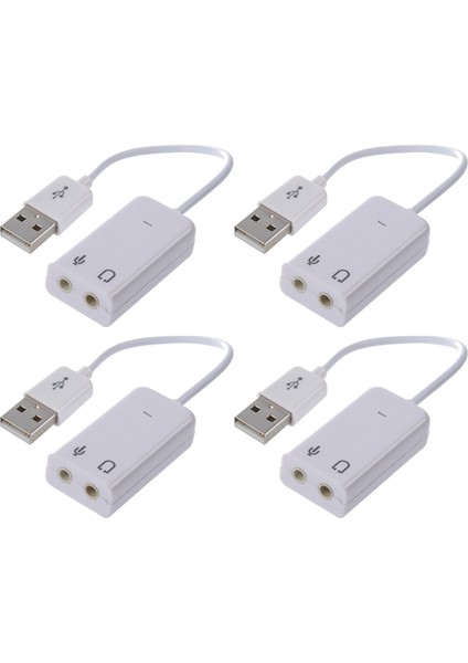 4 Adet 3.5mm Mikrofon Kulaklık Soketi USB 2.0 Ses Kartı Hoparlör Ses Adaptörü Beyaz (Yurt Dışından)