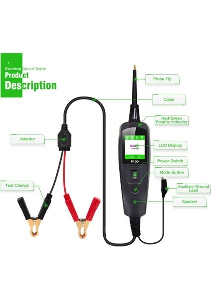 2m Otomotiv Devre Test Cihazı Güç Devresi Probu Kiti Araba Gerilimi/dayanıklılık Test Cihazı 12/24V Teşhis Aracı Bileşeni (Yurt Dışından)