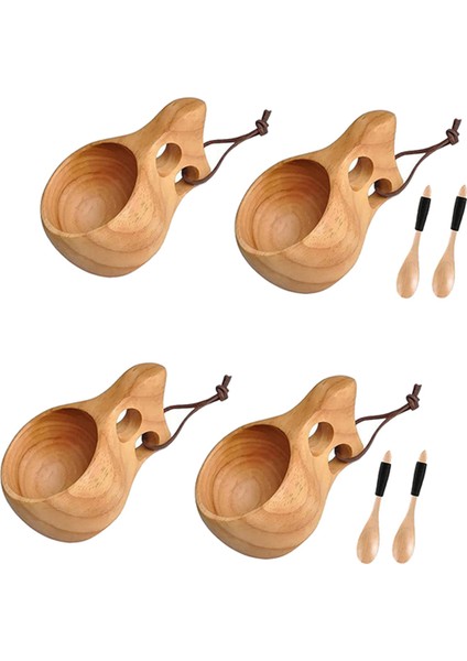 4 Paket Iskandinav Tarzı Ahşap Fincan Kuksa Fincan Taşınabilir Açık Kamp Içme Kupa Ahşap Kahve Fincanı Tahta Kaşıkla (Yurt Dışından)