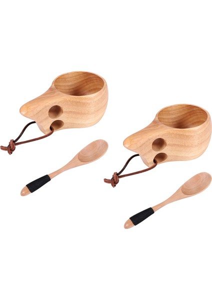 2 Paket Iskandinav Tarzı Ahşap Bardak Kuksa Bardak Taşınabilir Açık Kamp Içme Kupa Ahşap Kahve Fincanı Tahta Kaşık ile (Yurt Dışından)