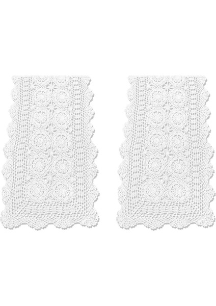 2x Pamuk El Yapımı Tığ Işi Dantel Masa Koşucu Beyaz Dikdörtgen Sehpa Dresser Dekor (Yurt Dışından)