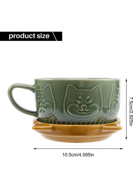 Japon Sevimli Kupa Seramik Shiba Inu Panda Kahve Kapaklı Fincan Ev Çift Süt Kahvaltı Fincan Su Bardağı (Yeşil) (Yurt Dışından)