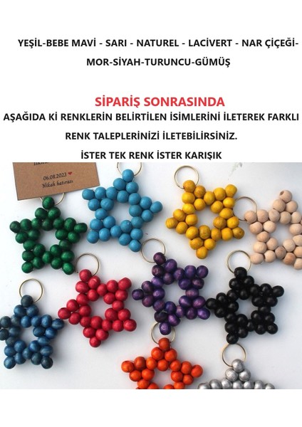 30 Adet Kahverengi Ayıcıklı Ahşap Yıldız Anahtarlık - Bebek Mevlid Hediyesi - Yenidoğan Hediyesi -